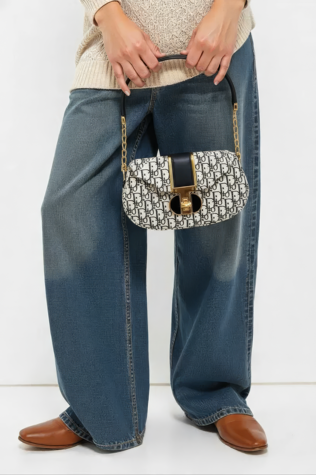 Black Printed Shoulder Bag with Gold Hardware