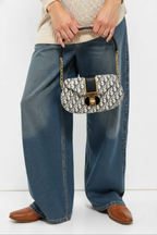 Black Printed Shoulder Bag with Gold Hardware