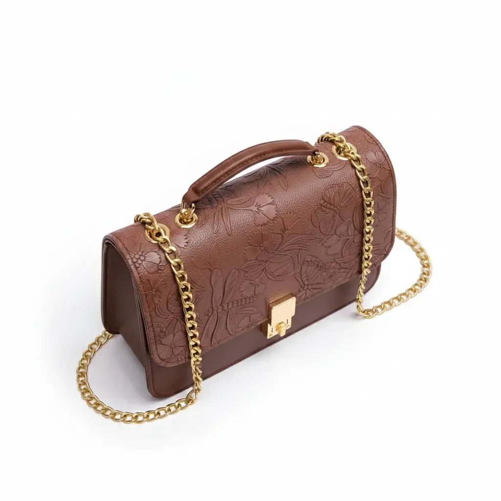 Floral Embroidered Chain Crossbody Bag