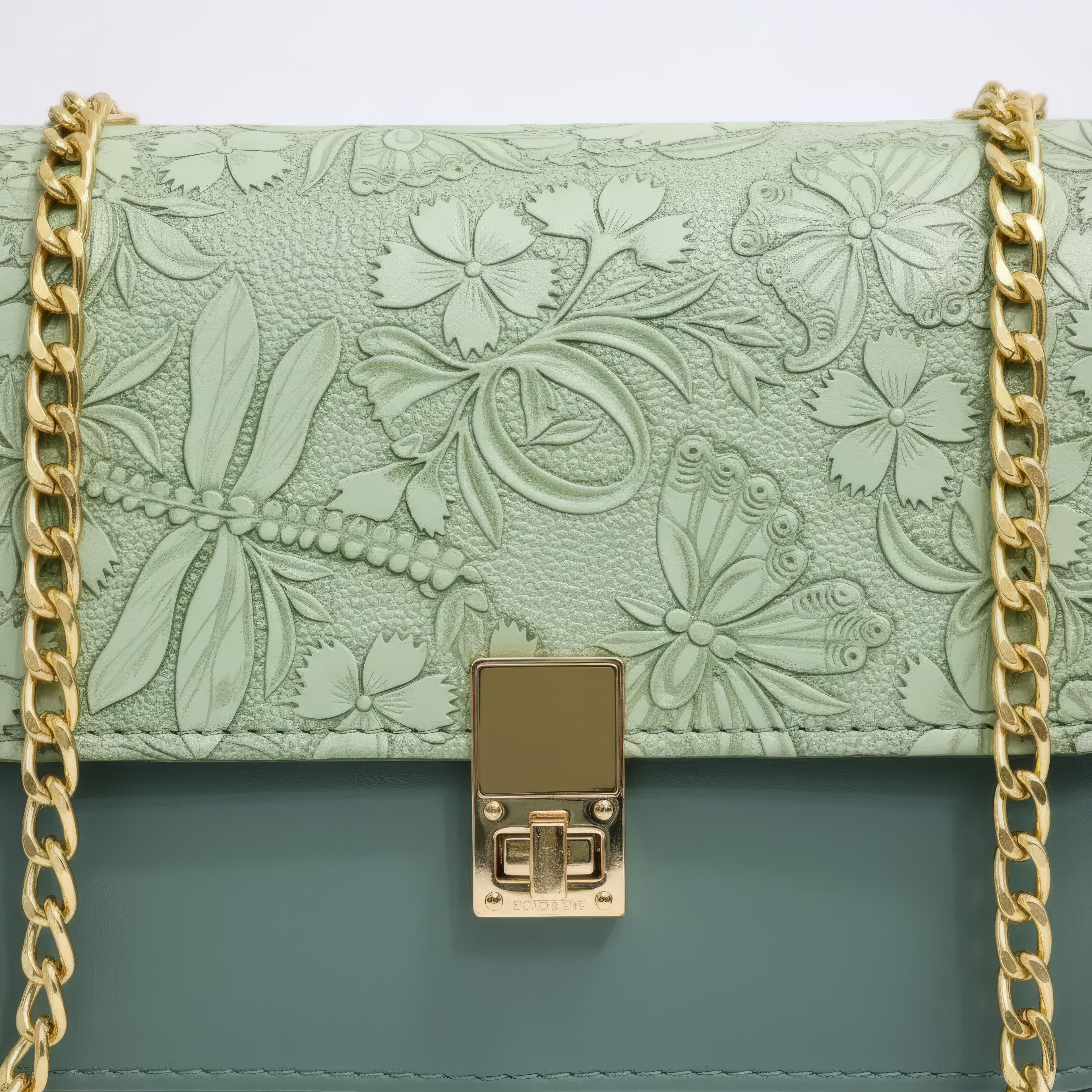 Floral Embroidered Chain Crossbody Bag