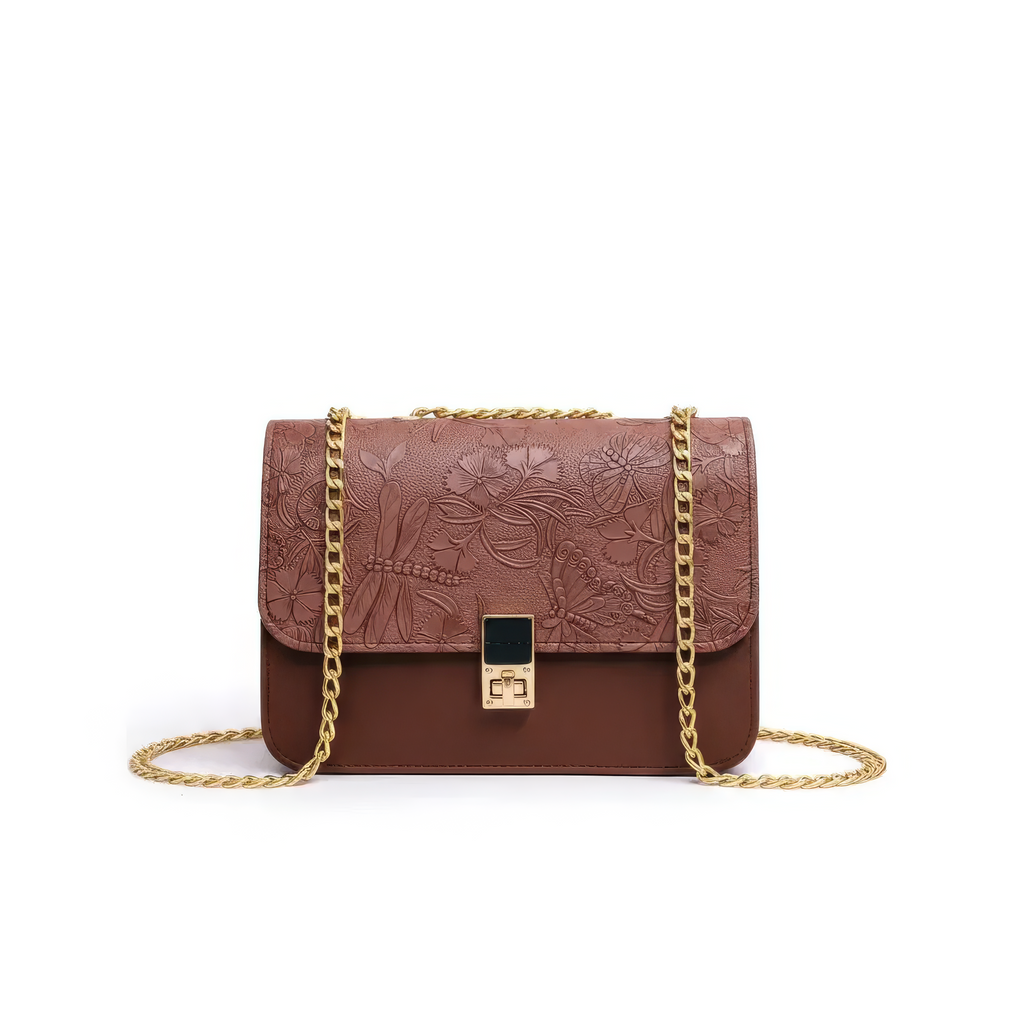 Floral Embroidered Chain Crossbody Bag