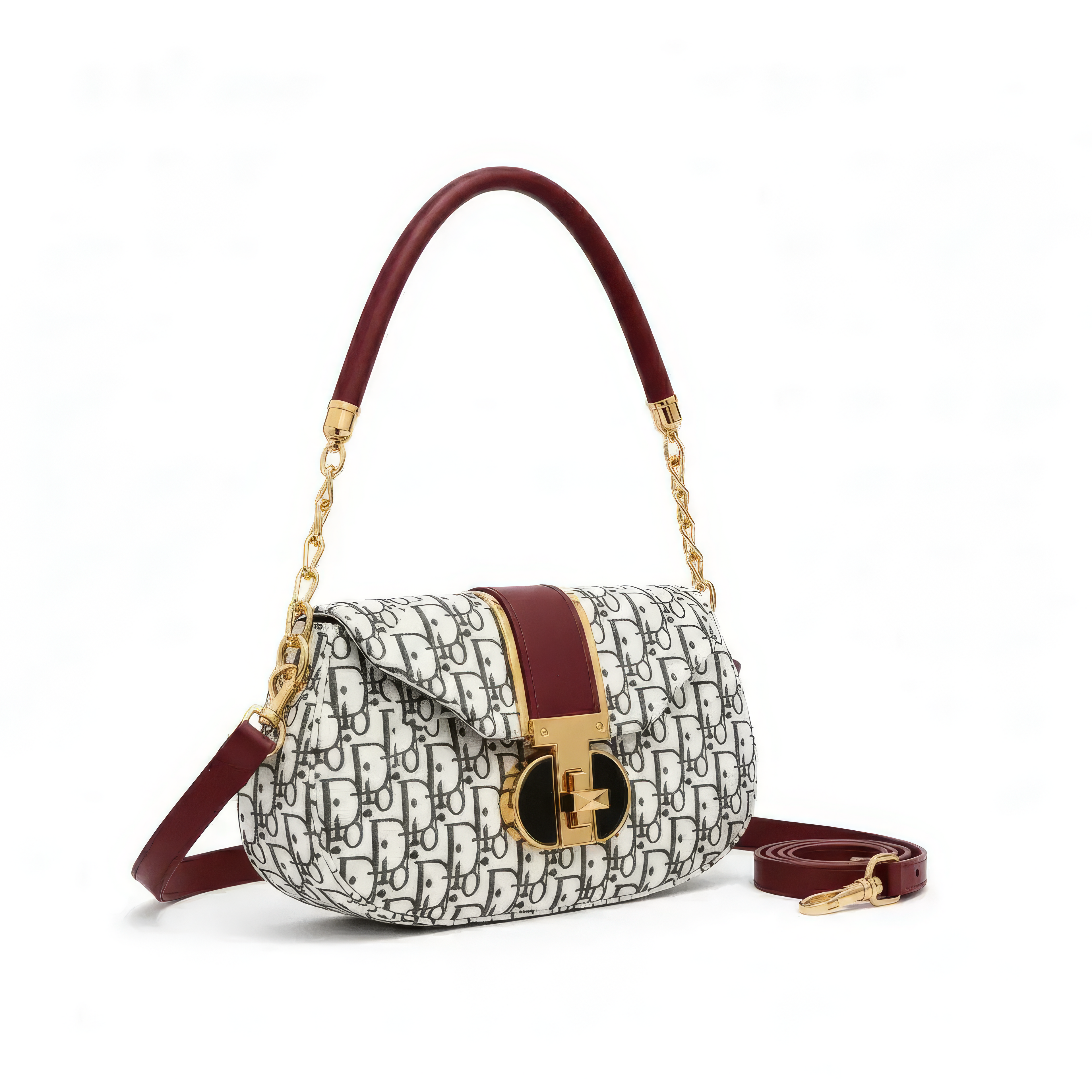 Black Printed Shoulder Bag with Gold Hardware